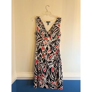 Lauren Ralph Lauren Sleeveless red black and white floral leaf print size 12